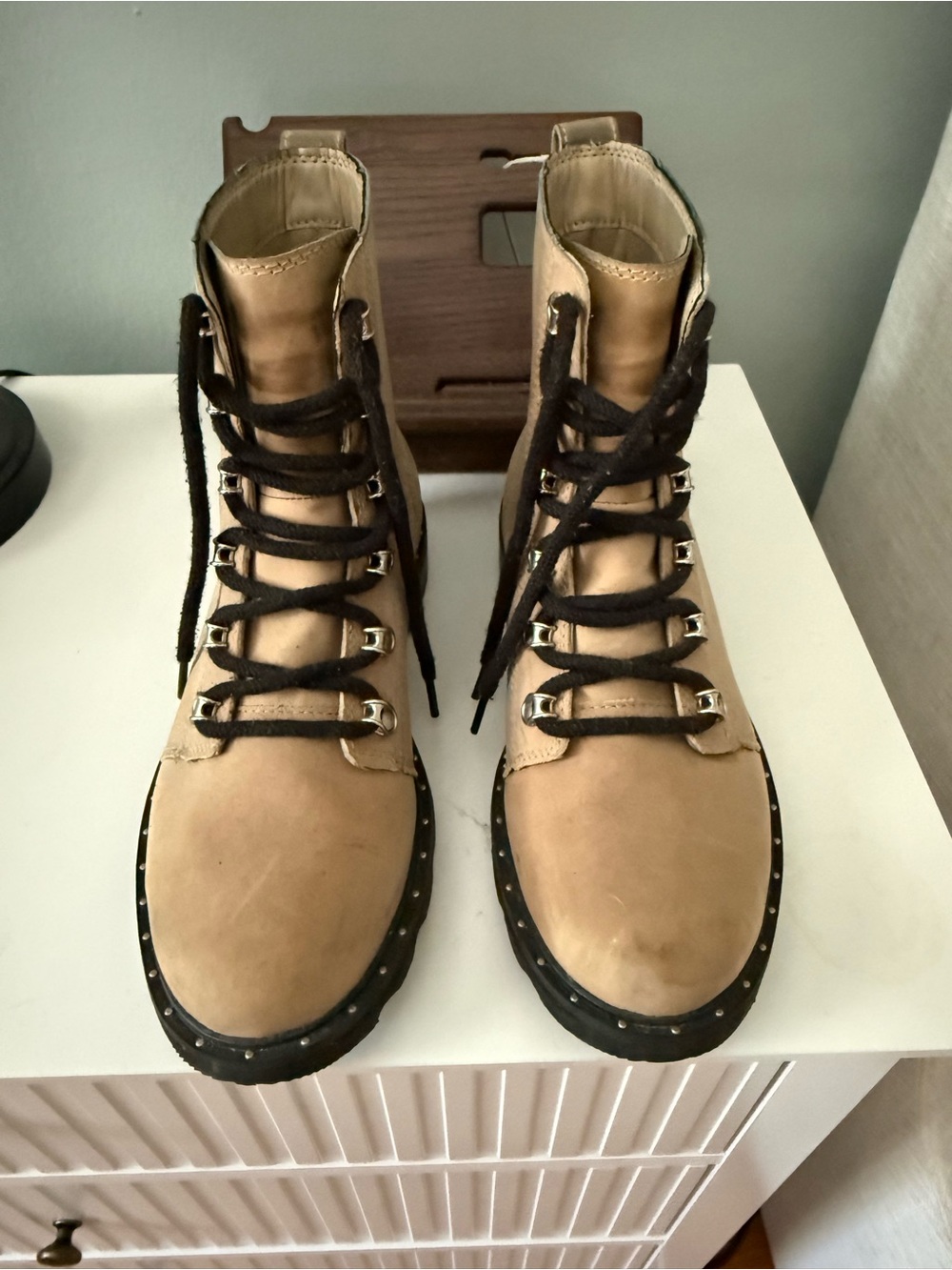 Sorel Tan Lace-Up Combat Boots with Black Lug Sole - Picture 2 of 5